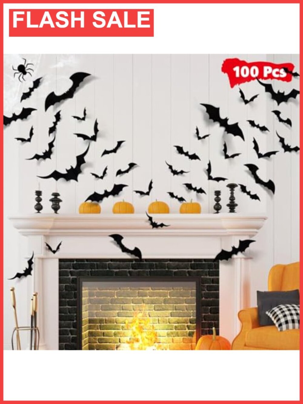 100Pcs Halloween Bats Wall Decor Stickers 3D PVC Reusable